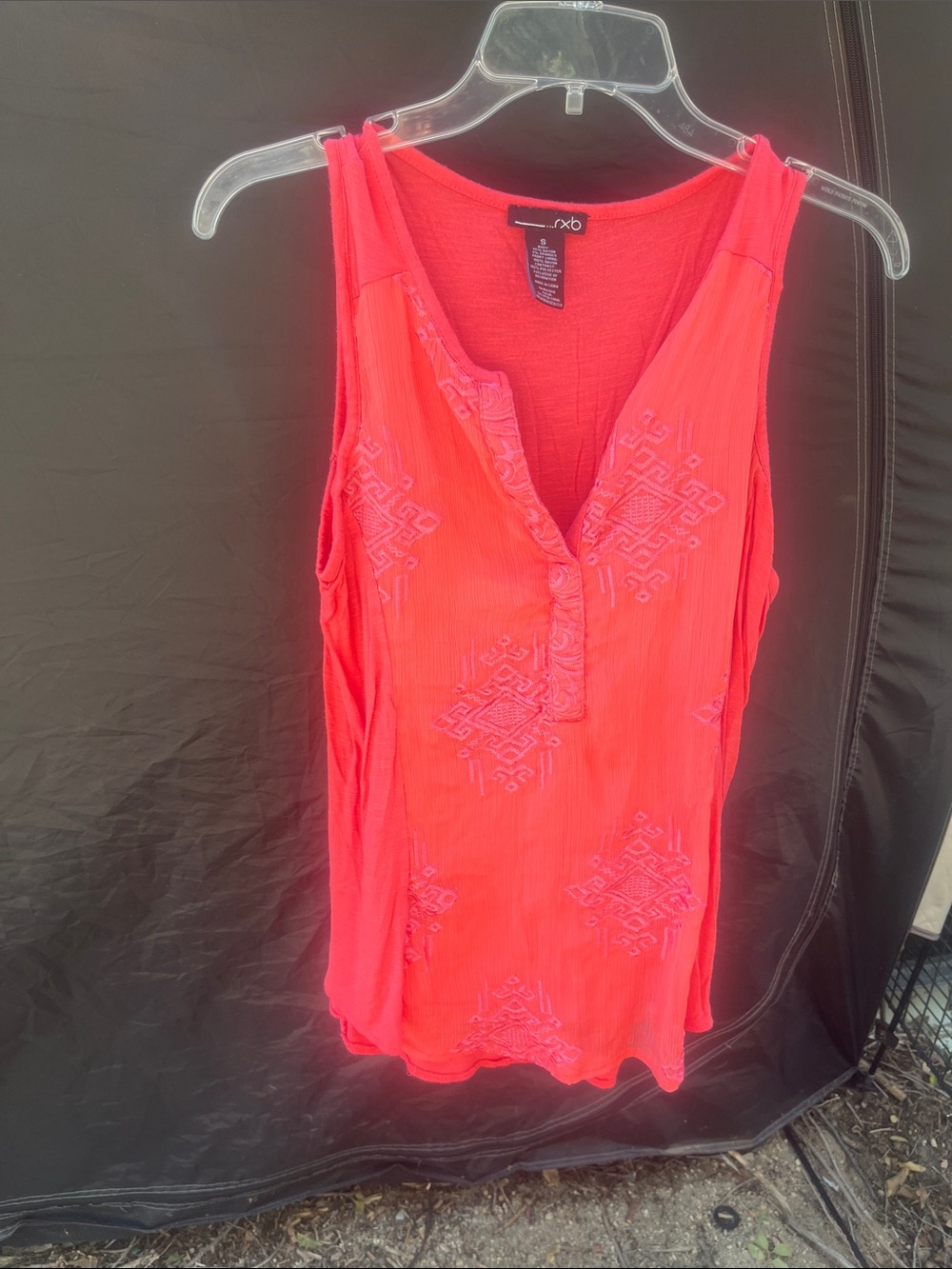 RXB Coral Red Embroidered V-Neck Tank